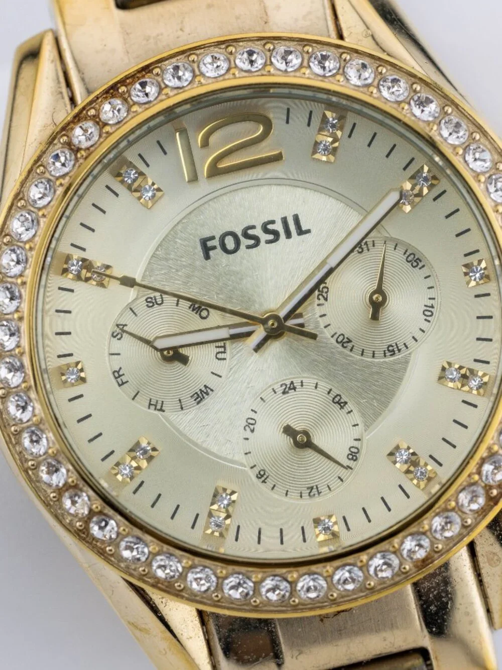 Fossil Riley ES3203 Crystal Bezel Multifunction Quartz Women's Watch New Battery